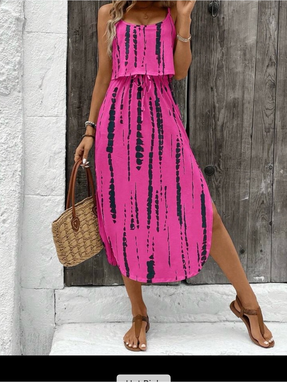 SHEIN Hot Pink & Black Tie-Dye Maxi Dress